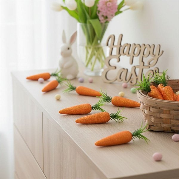 Mini Cenouras Decorativas com Glitter - 5cm - 6 unidades - Rizzo