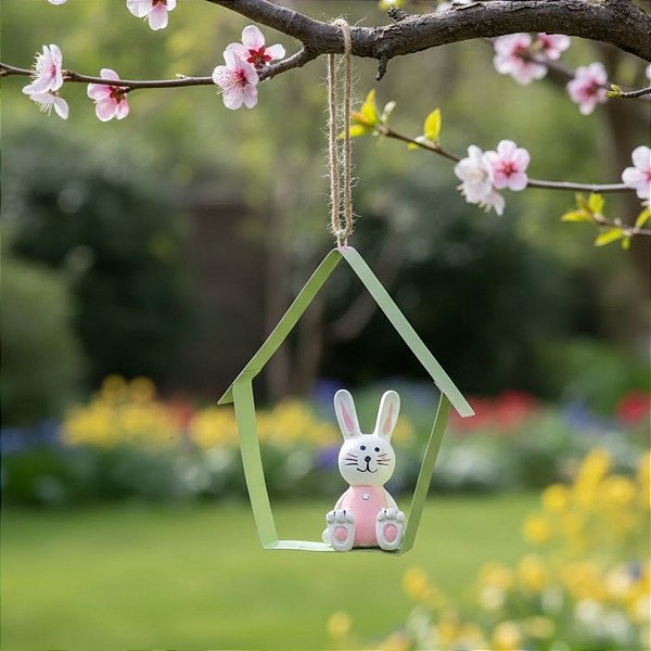 Enfeite Para Pendurar de Páscoa - Coelhinha na Casinha - 12,5x11cm - 1 unidade - Cromus - Rizzo
