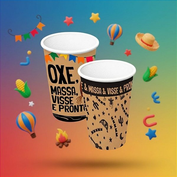 Copo de Papel Decorado Festa Junina - Sertão - 300ml - 8 unidades - Festcolor - Rizzo