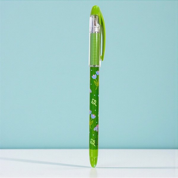 Caneta Grip Floral - Esferográfica Azul - Verde Claro - 1 unidade - Rizzo