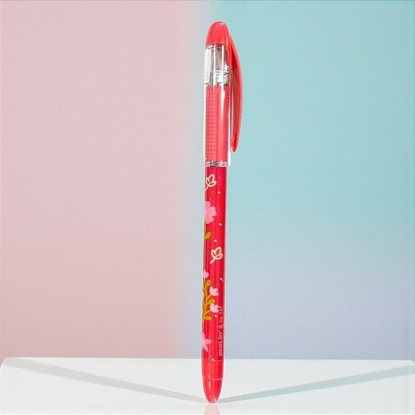 Caneta Grip Floral - Esferográfica Azul - Vermelho - 1 unidade - Rizzo