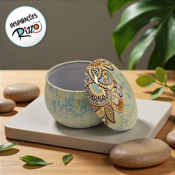 Lata De Metal Estampa De Mandala - Azul, Amarelo e Marrom - 7x7x4cm - 130ml - 1 unidade - Rizzo