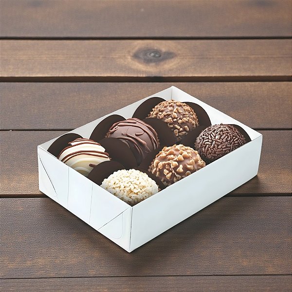 Caixa Para 6 Doces com Tampa Cristal - Branca Lisa - 12x8x4cm - 10 unidades - Regina - Rizzo