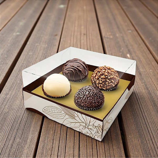 Caixa Para 4 Doces com Tampa Cristal - Gourmet - 9x9x4,5cm - 5 unidades - Regina - Rizzo