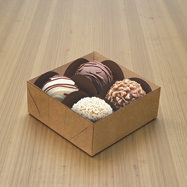 Caixa Para 4 Doces com Tampa Cristal - Kraft Lisa - 9x9x4,5cm - 10 unidades - Regina - Rizzo