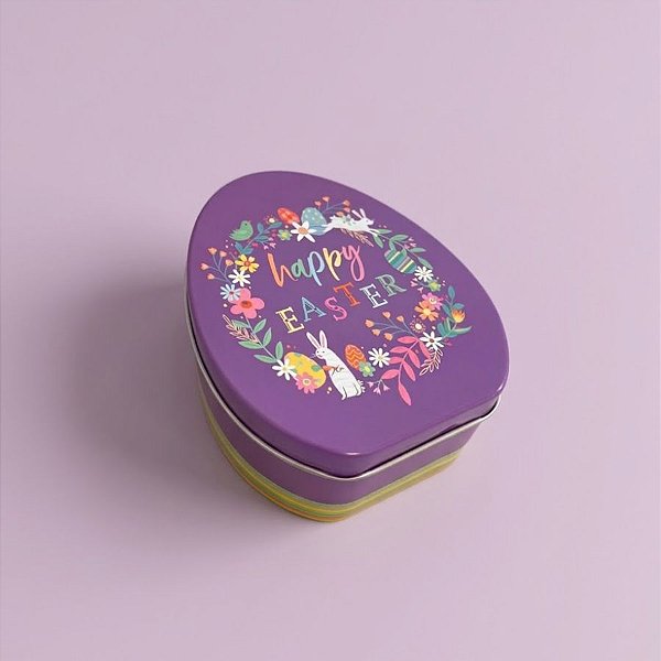 Lata de Metal Ovo de Páscoa - Happy Easter Roxo - 11,5x9x4,5cm - 1 unidade - Rizzo