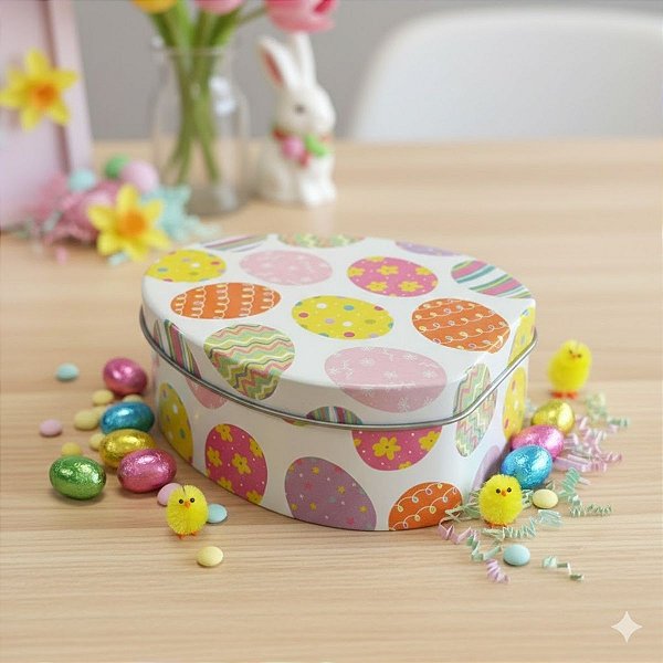Lata de Metal Ovo de Páscoa - Ovinhos Coloridos - 11,5x9x4,5cm - 1 unidade - Rizzo