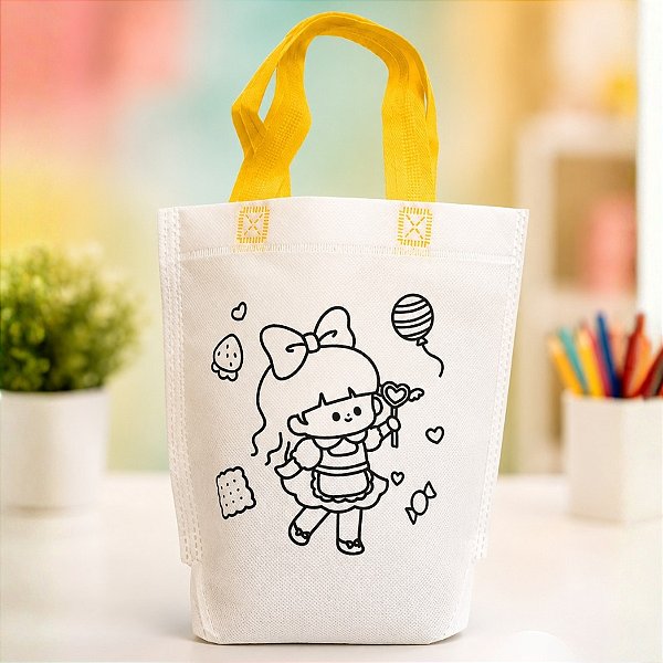 Sacola de Microfibra com Estampa Para Colorir - Menina - Alça Sortida - 21,5x24x5x9cm  - 6 unidades - Rizzo