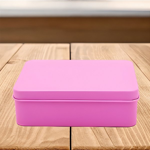 Lata de Metal Retangular - Rosa - 12x9x4cm - 1 unidade - Rizzo