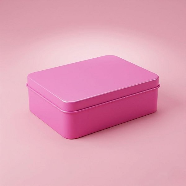 Lata de Metal Retangular - Rosa - 12x9x4cm - 1 unidade - Rizzo