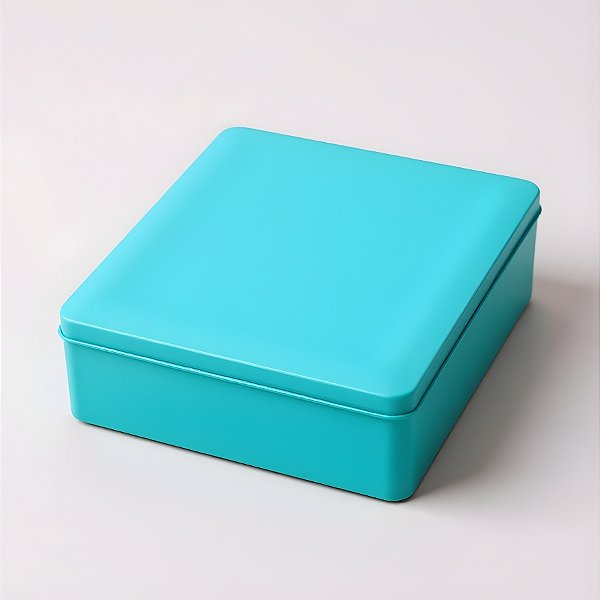 Lata de Metal Quadrada - Azul - 19,5x5,5x19,5cm - 1 unidade - Rizzo