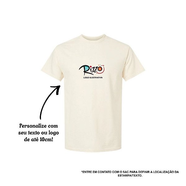 Camiseta Off White - 100% Algodão - Personalizado com Sua Frase/Logo de 10cm - 1 unidade - Rizzo
