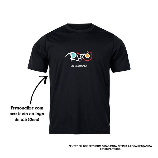 Camiseta Preta - 100% Algodão - Personalizado com Sua Frase/Logo de 10cm - 1 unidade - Rizzo