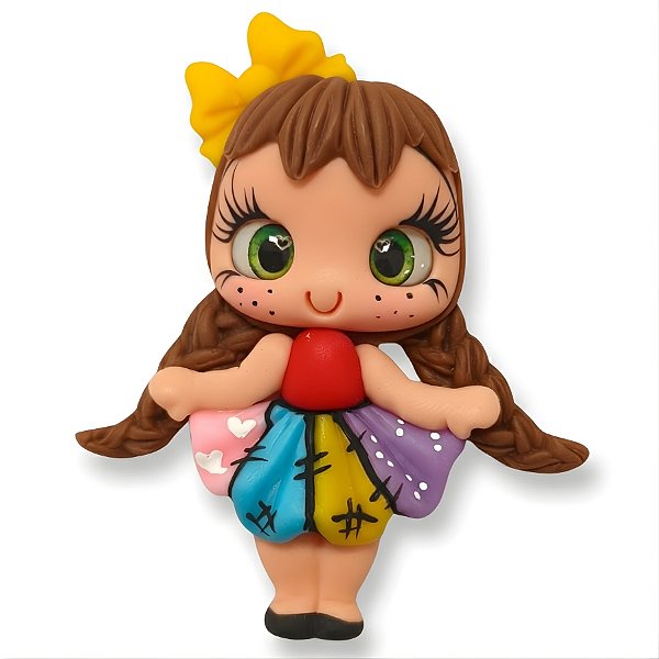 Boneca Caipira Menina em Biscuit - Vestido Colorido - 7cm - 1 unidade - Rizzo