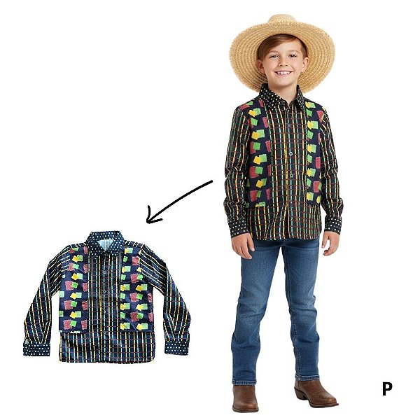 Fantasia Infantil de Festa Junina - Camisa Retalhos - P - 1 unidade - Rizzo