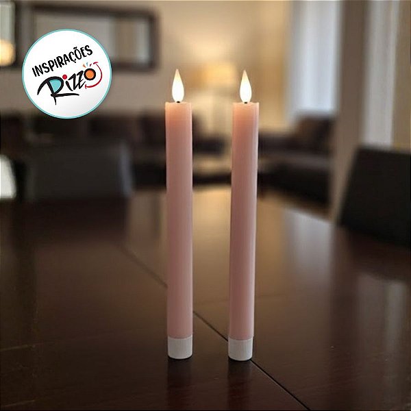 Kit com 2 Velas de Led em Parafina com Relevo - Rosa - 25cm - 1 unidade - Cromus - Rizzo