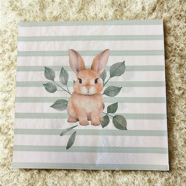 Guardanapo de Páscoa - Coelho com Listras Verdes - 33x33cm - 20 unidades - Cromus - Rizzo
