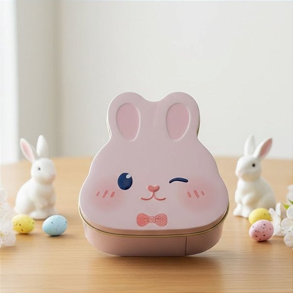 Lata de Metal de Páscoa - Coelhinho Rosa de Gravata - 15x13x8cm - 1 unidade - Cromus - Rizzo