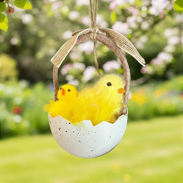 Enfeite Para Pendurar de Páscoa - Ovinho com Pintinhos - 20,5x7,5x7cm - 1 unidade - Cromus - Rizzo