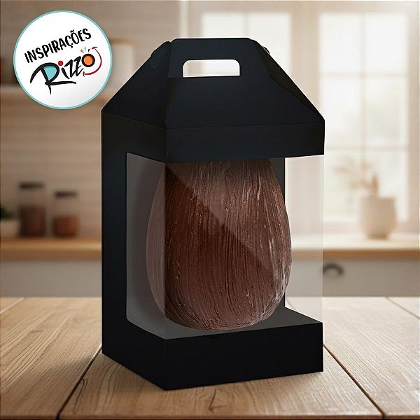 Caixa New Maleta para Ovo de 500g com Visor - Preta - 6 unidades - Cromus - Rizzo