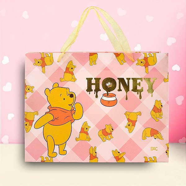 Sacola de Plástico Horizontal - Ursinho Pooh - 32x24x8cm - Disney Original - 1 unidade - Rizzo