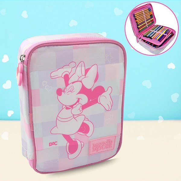 Estojo Box com Zíper Tratorado - Minnie Mouse Rosa - 22x17cm - Disney Original - 1 unidade - Rizzo