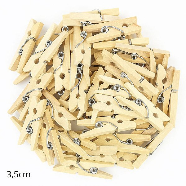 Mini Prendedor de Madeira Natural 3,5cm - 50 Unidades - Rizzo