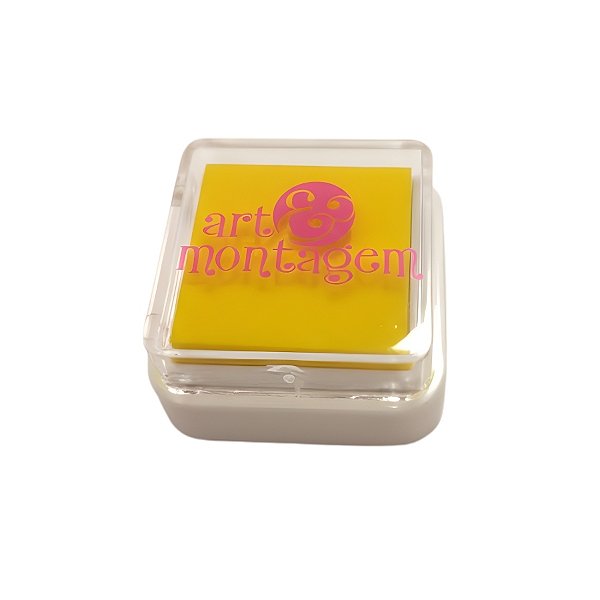Almofada Para Carimbo em Plástico e Espuma - Carimbeira Amarela - 3,5x3,5cm - 1 unidade - Art Montagem - Rizzo