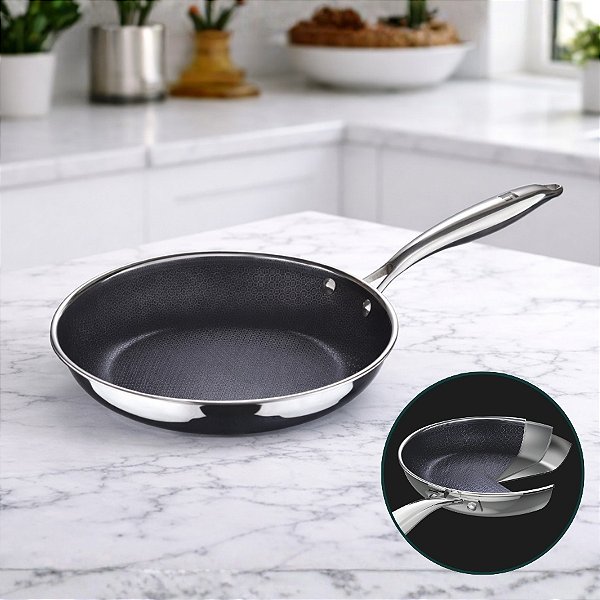 Frigideira de Inox Antiaderente - Parede Tripla - Linha Steel Blue - 2L - 1 unidade - Cromus - Rizzo