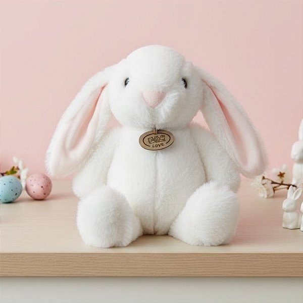 Coelho de Pelúcia Branco com Tag Love - 25x19x9cm - 1 unidade - Rizzo