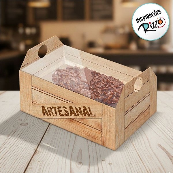 Caixote de Papel para Meio Ovo com Colher de Madeira - 350g 20x14x8,5cm - 6 unidades - Cromus - Rizzo