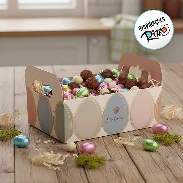 Caixote de Papel Cartão de Páscoa - Tonal - Feliz Páscoa - 22x15x8cm - 1 unidade - Cromus - Rizzo