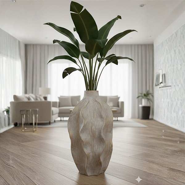 Vaso Decorativo Orgânico de Cerâmica - Dourado - 36x11x11cm - 1 unidade - Cromus - Rizzo