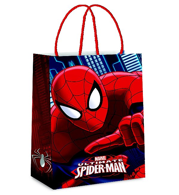 Sacola de Papel Homem Aranha M 26cm x 19,5cm x9,5cm - 10 unidades - Cromus - Rizzo Festas