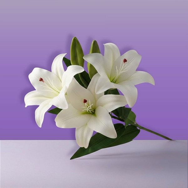 Haste Flor Permanente - Lírio com Folhas - Branco - 68cm - 1 unidade - Cromus - Rizzo