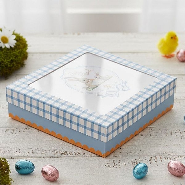Caixa Quadrada com Visor - Páscoa Lovely Garden - P 22x22x6cm - 1 unidade - Cromus - Rizzo