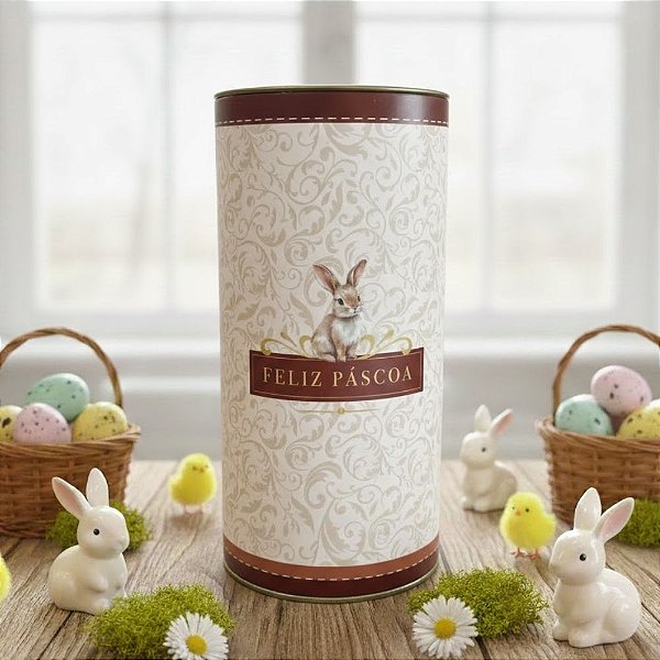 Lata Rígida Para Ovos de 250g - Classique Bunny Arabescos - 16,5x9cm - 1 unidade - Cromus - Rizzo