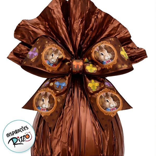 Fita de Cetim 30mm x 10m - Retratos de Páscoa Marrom - ECF007TR Cor 010 - Rolo 10m - 1 unidade - Fitas Progresso - Rizzo