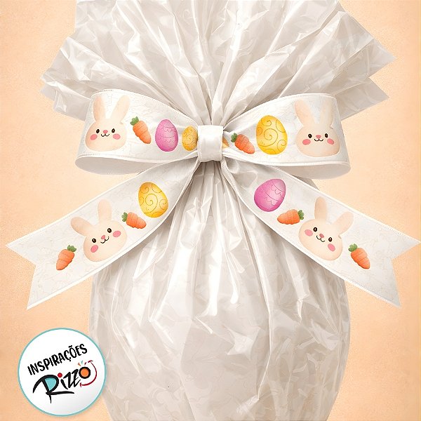 Fita de Cetim 22mm x 10m - Carinha de Coelho Branco - ECF005TR Cor 236 - Rolo 10m - 1 unidade - Fitas Progresso - Rizzo