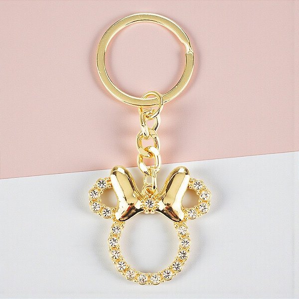 Chaveiro Metal - Minnie Mouse - Strass e Dourado - 3,5cm - Disney Original - 1 unidade - Rizzo
