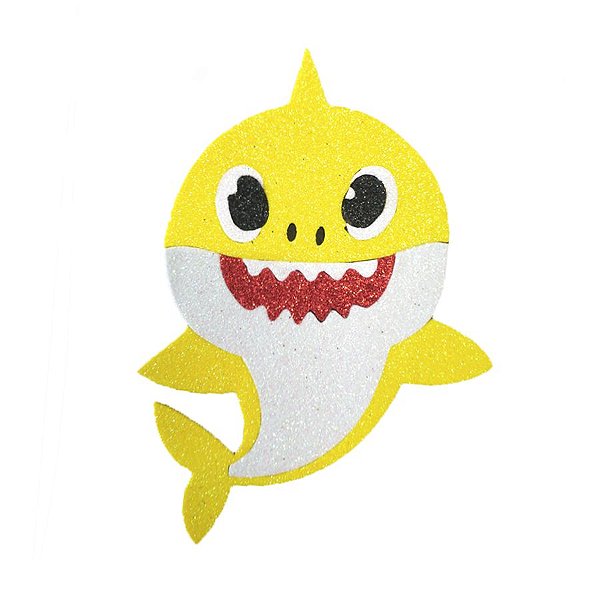 Aplique de EVA Baby Shark Glitter Amarelo 16 x 11,5cm - 01 Unidade - Make Festas - Rizzo Embalagens