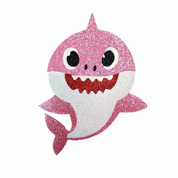 Aplique de EVA Baby Shark Glitter Rosa 16 x 11,5cm - 01 Unidade - Make Festas - Rizzo Embalagens