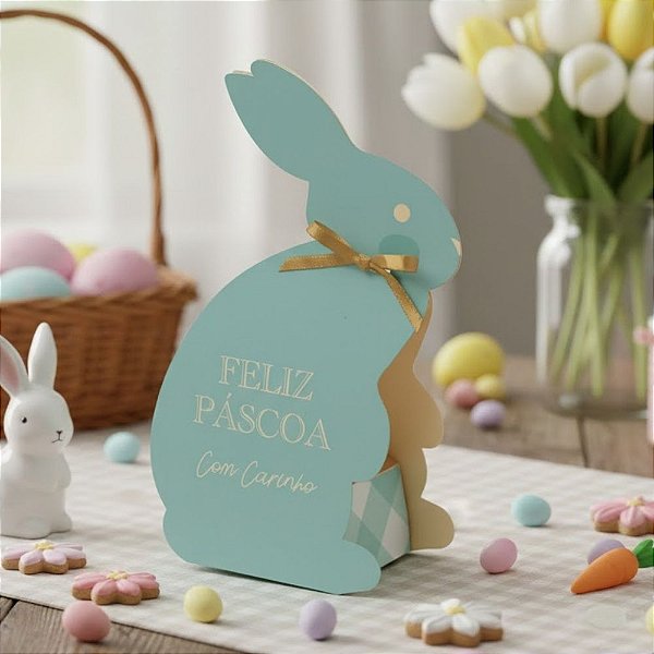 Caixa Para Lembrancinha de Páscoa - Coelhinho Pic Nic Azul - 8,5x4,5cm - 10 unidades - Cromus - Rizzo
