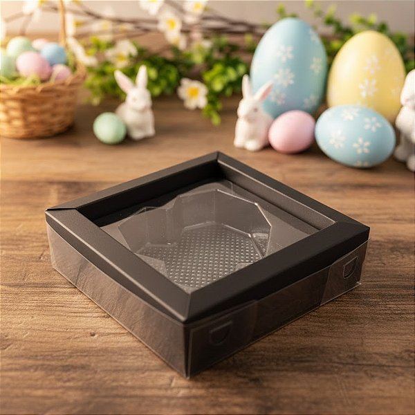 Caixa Coração Diamantado - 1 Cavidade - Preto - 10x10x3cm - 5 unidades - Crystal - Rizzo