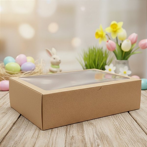 Caixa Retangular Para Doces - Kraft - 18,5x27,5x7,5cm - 5 unidades - Crystal - Rizzo