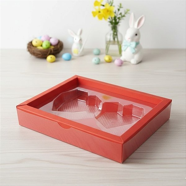 Caixa Coração Diamantado - 2 Cavidade - Vermelho - 17x12,5x3cm - 5 unidades - Crystal - Rizzo