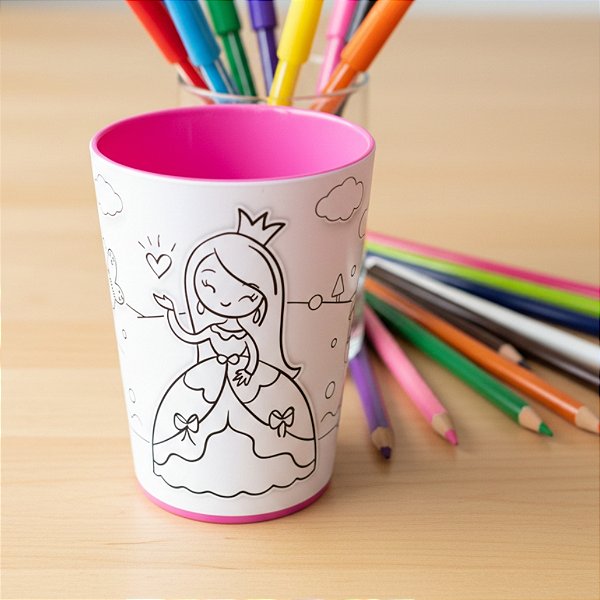 Copo Para Colorir Color Cup Princesa - Rosa - 10cm - 1 unidade - Rizzo