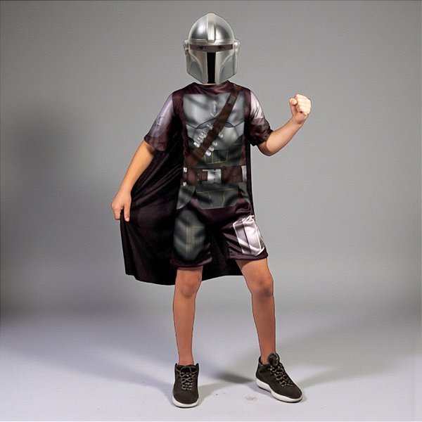 Fantasia Infantil Mandalorian Star Wars - Macacão Curto e Máscara - G - Disney Original - 1 unidade - Rizzo