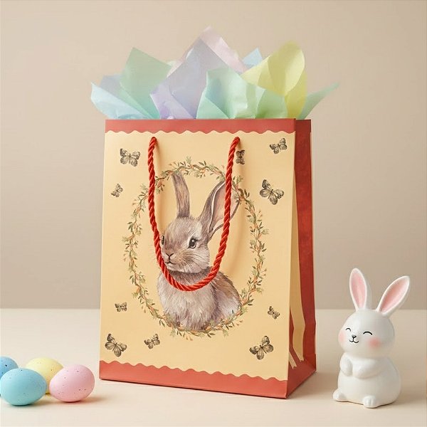 Sacola de Papel Premium de Páscoa - Rústico Laranja - 23x18x10cm - 1 unidade - FlorArte - Rizzo