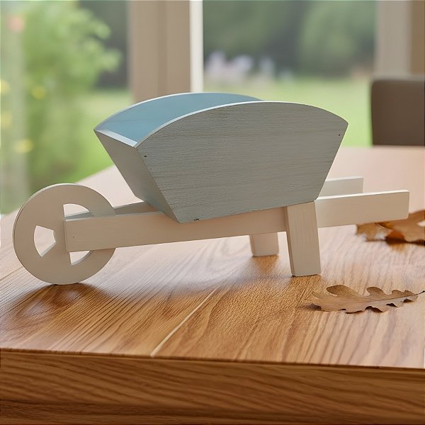 Enfeite Decorativo em Madeira - Carrinho de Mão Azul - 32x11x14cm - 1 unidade - Rizzo
